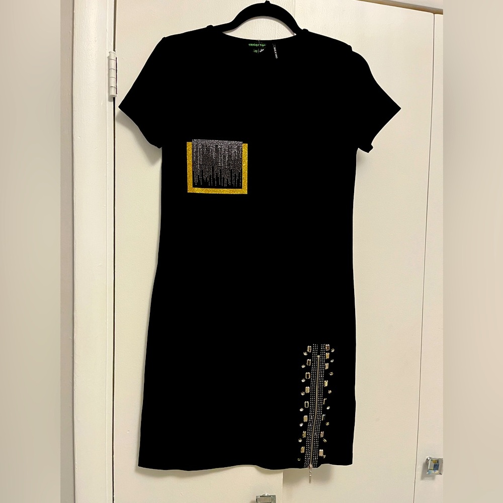 Tricotto New Black Tee Shirt Embellished Dress XS